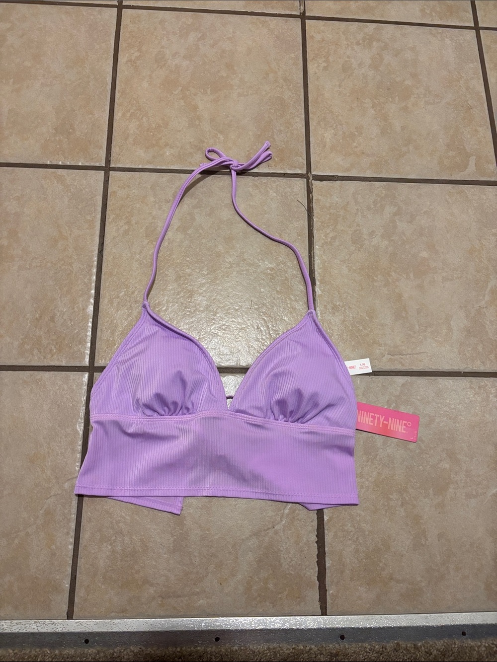 Ninety Lilac Ribbed Halter Bandeau Top
